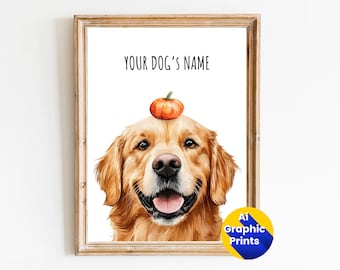 Portret golden retrievera w akwareli: niestandardowy wydruk artystyczny psa (pobranie cyfrowe)
