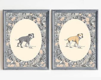 Pitbull Vintage Print Nursery Decor • Dog Nursery Art • Printable Wall Art • Vintage Floral• Nursery Wall Grandmilennial Art Kids Room