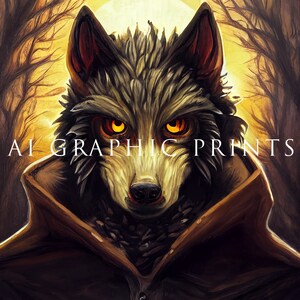Werewolf Ai Art Print Halloween, Werewolf Ai Wall Art Print, Werewolf Ai Prints, Ai Art Design, Surreal Wall Art, Artificial Intelligence image 3