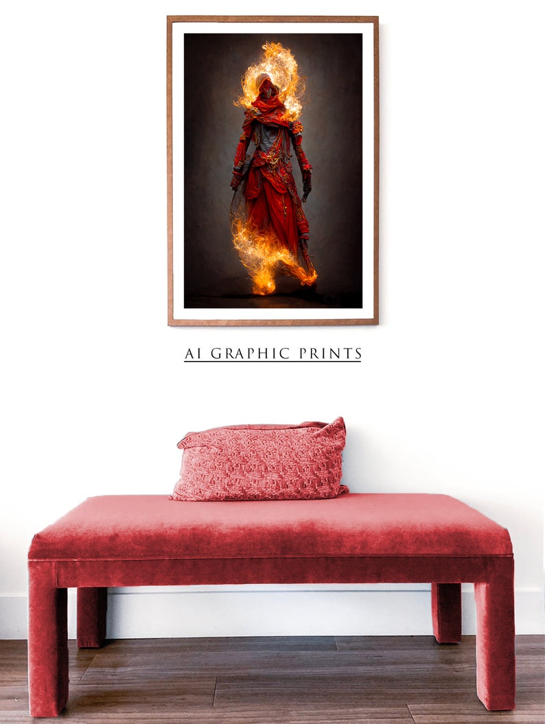 Eldhäxa Surrealistisk konst, Surrealistisk konsttryck, Fantasiväggkonst, Surrealistisk väggdekoration för hemmet, Trollkvinnaposter, Abstrakta Surrealistiska konsttryck bild 4