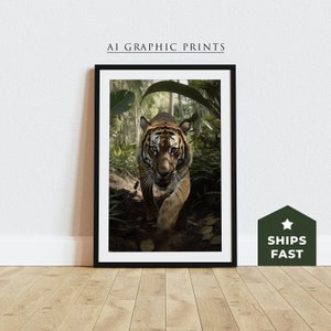 Wild Tiger Forest Animal Art Print, Vintage Tiger Wildlife Jungle Nature Home Decor Wall Art for Nursery, Tiger Portrait Photo Print