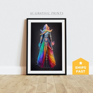 Rainbow Sorceress Surreal Art, Surreal Art Print, Fantasy Wall Art, Surreal Wall Decor For Home, Sorceress Poster, Abstract Surreal Art