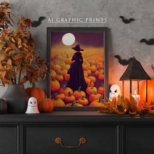 Witch Pumpkin Ai Art Print Halloween, Gothic Dark Pagan Witch Art, Ai Art Design, Magic Wall Art, Instant Download, Digital Print, Printable