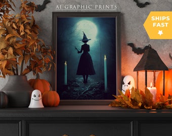 Witch Ai Art Print Halloween, Witch Ai Wall Art Print, Witch Ai Prints, Gothic Dark Pagan Witch Art, Ai Art Design, Fantasy Magic Wall Art