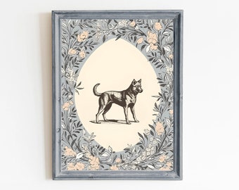 Shiba Inu Hund Vintage Print Kinderzimmer Dekor, Welpen Kinderzimmer Kunst, druckbare Wandkunst, Pastell Vintage Blumen, Kinderzimmer Wand Grandmilennarium Art
