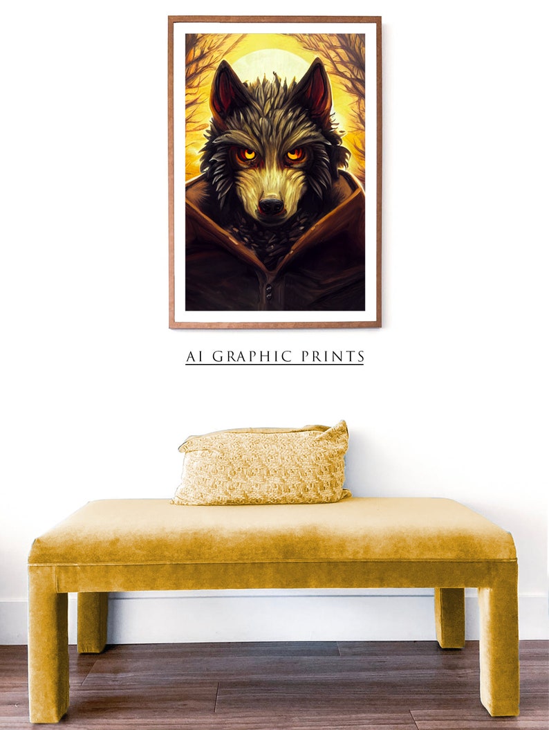 Werewolf Ai Art Print Halloween, Werewolf Ai Wall Art Print, Werewolf Ai Prints, Ai Art Design, Surreal Wall Art, Artificial Intelligence image 4