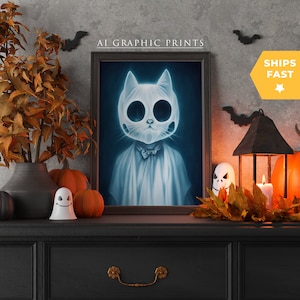 Ghost Cat Ai Art Print Halloween, Ghost Ai Wall Art Print, Ghost Ai Prints, Ai Created, Spooky Ghost Wall Art, Horror Art Design, Fall Decor