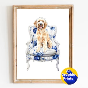 Golden Doodle Chinoiserie Art Print: Preppy Dog Portrait (Digital Download)
