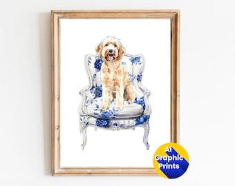 Golden Doodle Chinoiserie Art Print: Preppy Dog Portrait (Digital Download)