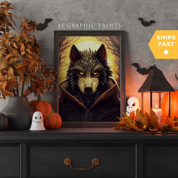 Werewolf Ai Art Print Halloween, Werewolf Ai Wall Art Print, Werewolf Ai Prints, Ai Art Design,  Surreal Wall Art, Artificial Intelligence