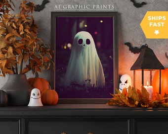 Ghost Ai Art Print Halloween, Ghost Ai Wall Art Print, Ghost Ai Prints, Spooky Ghost Wall Art, Ai Art Design, Surreal Wall Art, Fall Decor