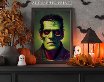 Frankenstein Ai Art Print Halloween, Frankenstein Ai Wall Art Print, Ai Art Design, Fall Decor, Instant Download, Digital Print, Printable