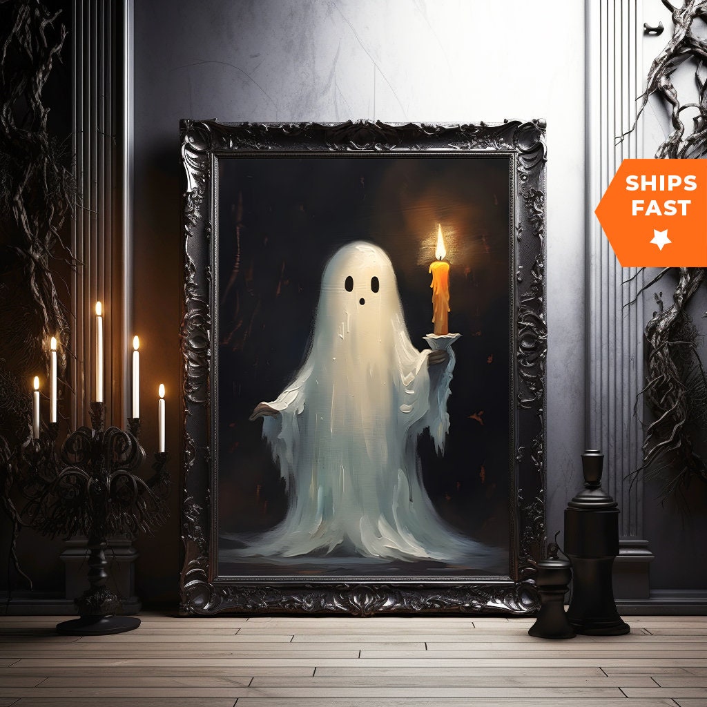 Geist mit Kerze, Vintage Poster, Kunst Poster Druck, Dark Academia, Haunting Ghost, Halloween Decor