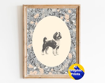 Bernedoodle Vintage Print Kinderzimmer Dekor • Hund Kinderzimmer Kunst • Druckbare Wandkunst • Vintage Blumen • Kinderzimmer Wand Grandmillennial Kunstskizze