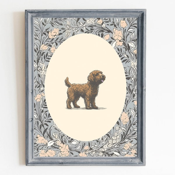 Doodle Vintage Print Nursery Decor • Dog Nursery Art • Printable Wall Art • Vintage Floral• Nursery Wall Grandmilennial Art Sketch