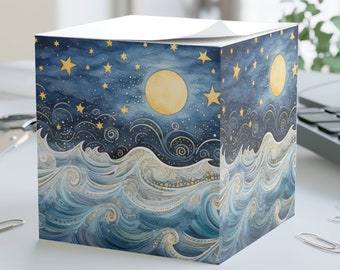 Moon Stars and Waves Sticky Notes, Note Cube, Post it Notes, Home Office, Work From Home, Office Gifts, Gift for the Home, Christmas Gift