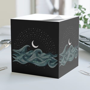 Moon Stars and Waves Sticky Note Cube, Sticky Notes, Home Office Gift, Cubicle Decor