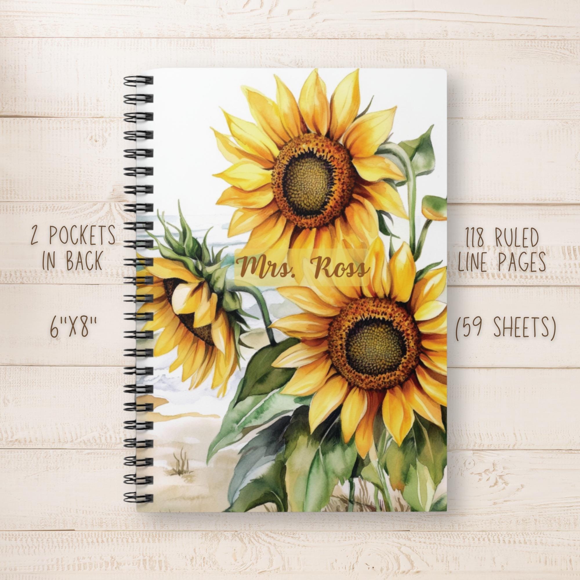 Spiral Notebook - Sunflowers on the Beach, Personalized, Journal ...
