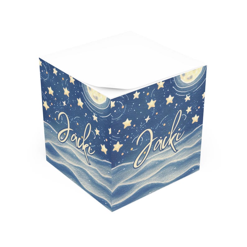 Sticky Notes Cubicle Sticky Note Cube, Personalized Full Moon Stars Ocean Waves Sticky Notes ...