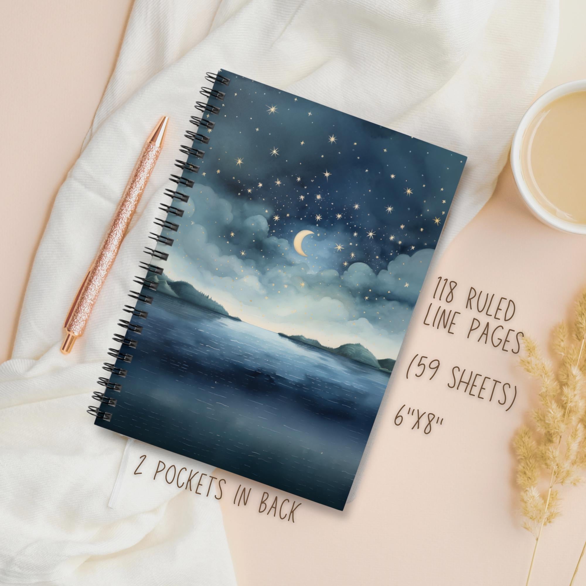 Dreamy Night Sky Over Lake Soft Cover Spiral Notebook, Beautiful ...