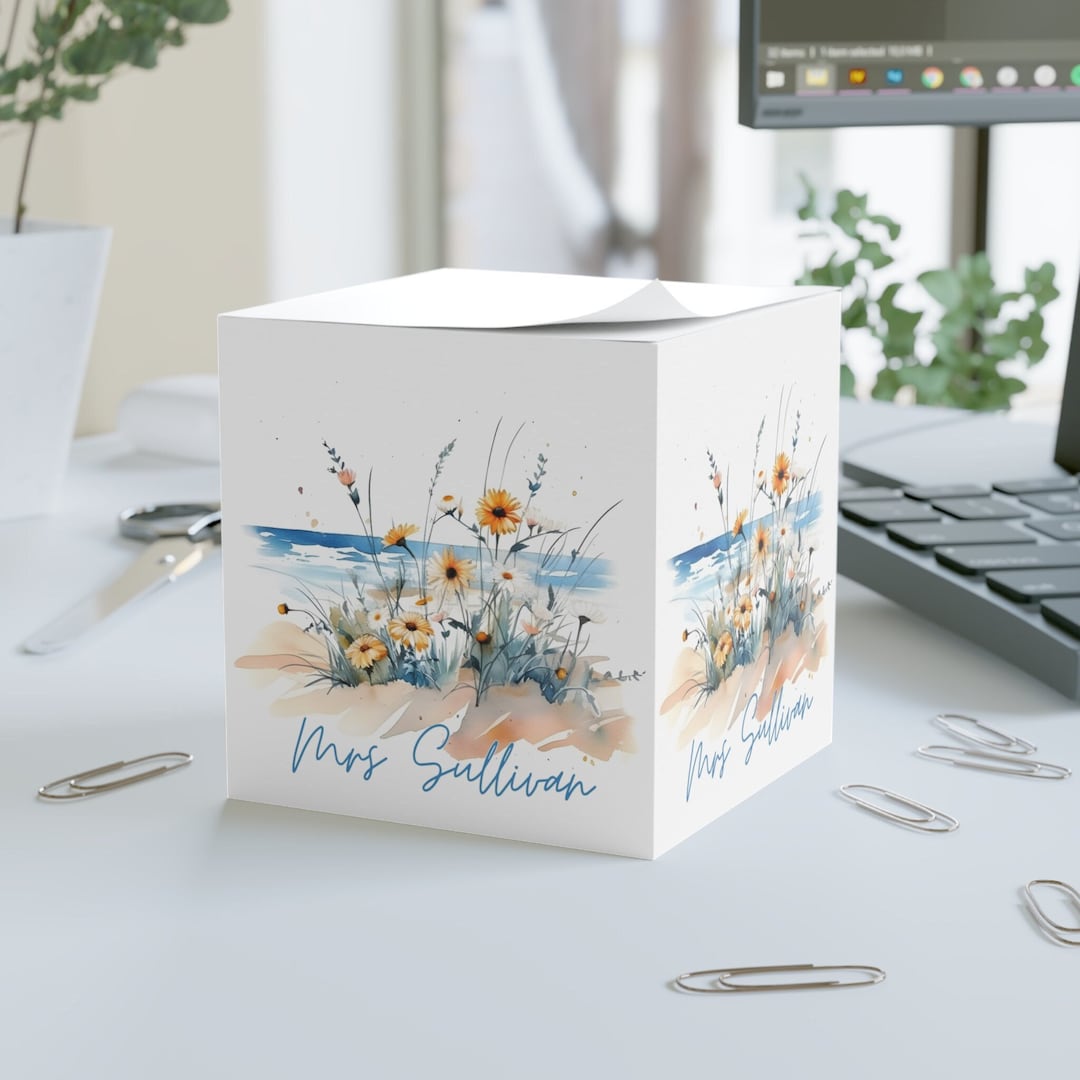 Watercolor Seaside Daisy Wildflowers on Beach Sticky Note Cube ...