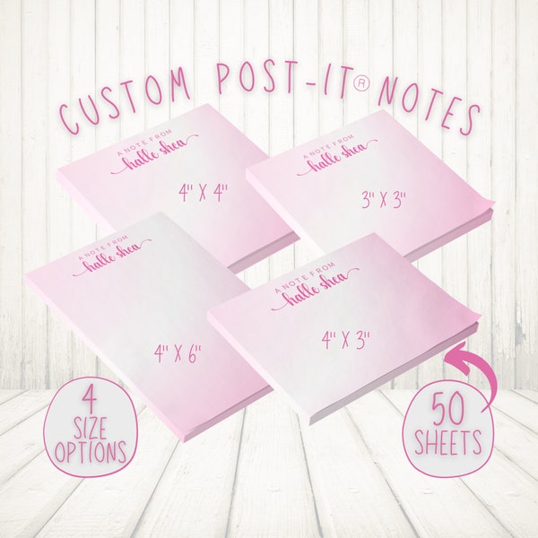 Personalized Post-it® Notes, Pink and White Gradient, Custom Sticky Notes, Cute Note Pad, Sticky Note, Customized Post It Notes