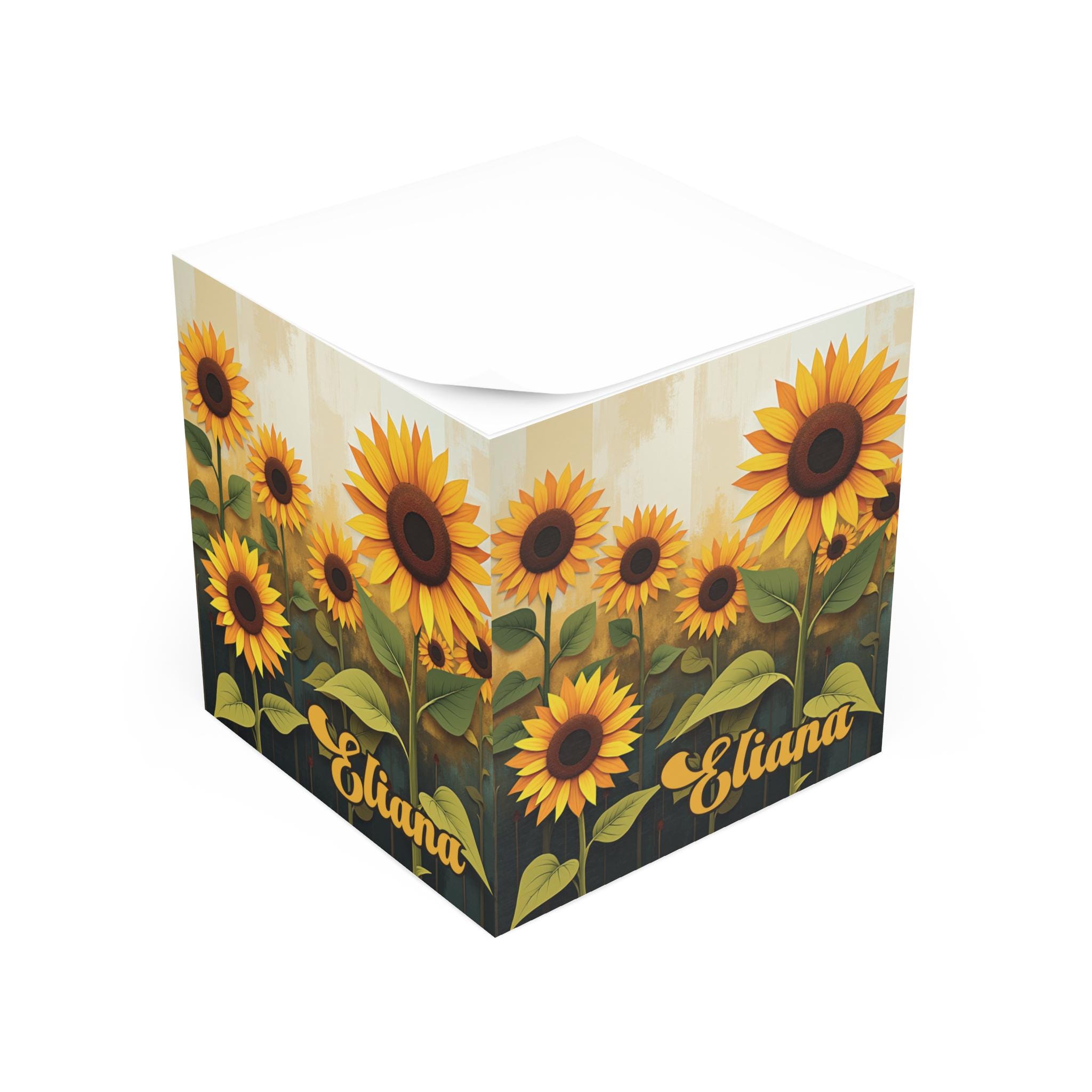 Sticky Notes Cubicle Personalized Sunflower Sticky Note Cube, Paper-cut Style Floral Memo ...