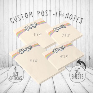 Personalized Post-it® Notes, Retro Groovy Rainbow and Stars, Custom Sticky Notes, Cute Note Pad, Sticky Note, Customized Post It Notes