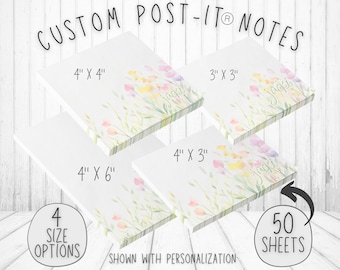 Personalized Post-it® Notes, Watercolor Beach Pea Wildflowers, Custom Sticky Notes, Cute Note Pad, Customized Sticky Note, Home Office