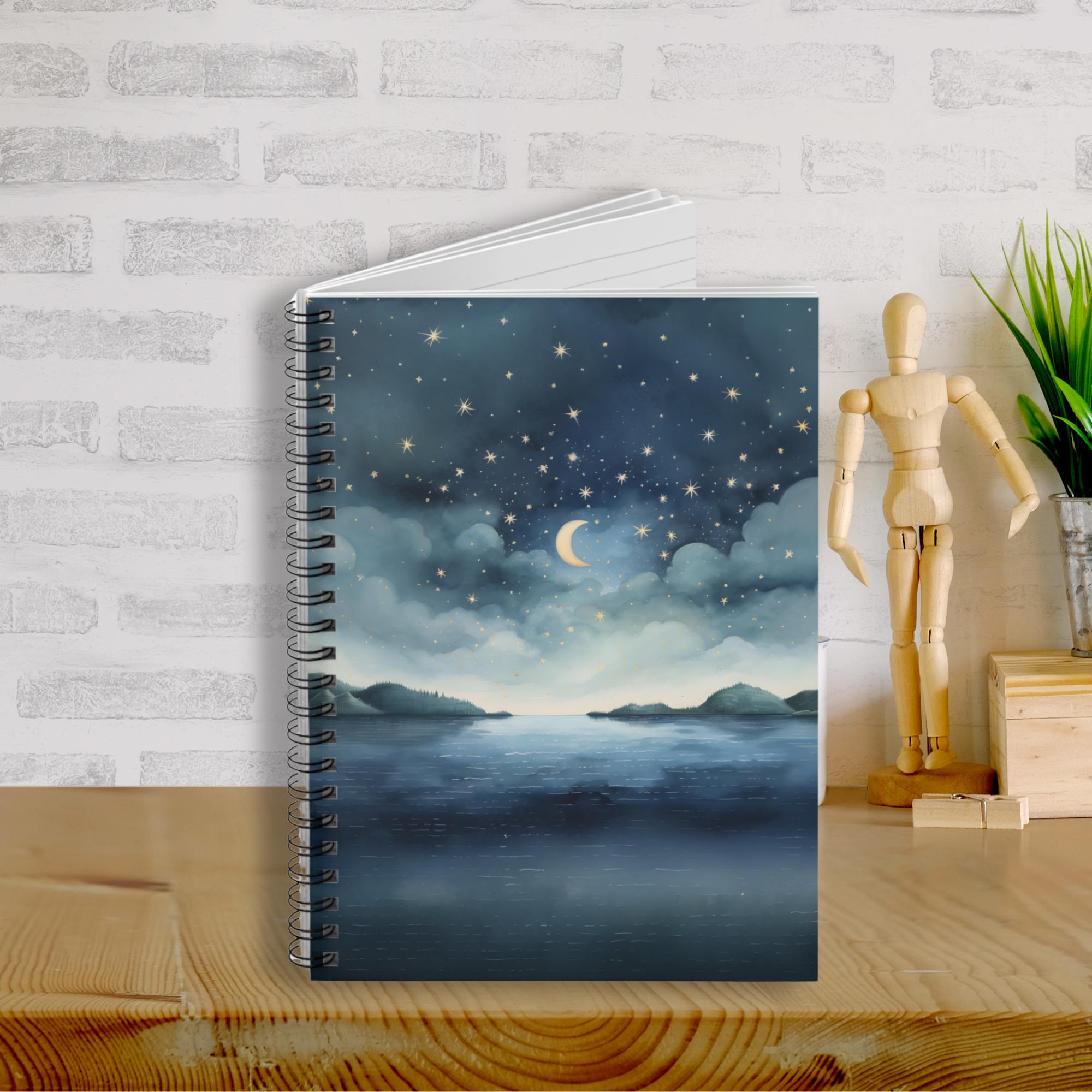 Dreamy Night Sky Over Lake Soft Cover Spiral Notebook, Beautiful ...