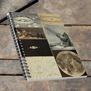 Vintage Astronomy Soft Cover Ruled Line 6x8 Spiral Notebook, Writing, Self Care or Dream Journal, Daily Log, Aesthetic Study Notes