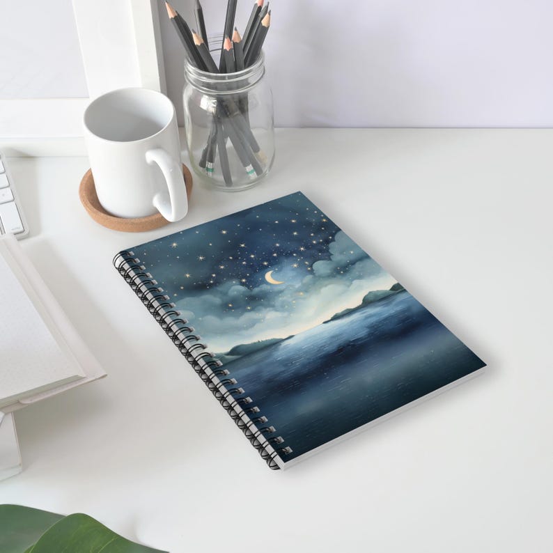 Dreamy Night Sky Over Lake Soft Cover Spiral Notebook, Beautiful ...