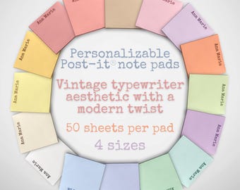 Personalized Post-it® Note Pads, Vintage Typewriter Aesthetic, Custom Name Notepad, Retro Office Supplies, Cute Minimalist Stationery Gift