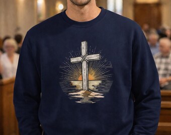 Sunset Cross Crewneck Sweatshirt | Christian Faith Wear