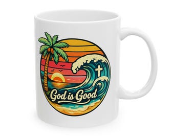 God Is Good Retro Sunrise Mug | Vintage Sunset Coffee Cup