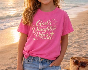 Christian Beach Shirt for Girls, God’s Daughter Shirt, Faith Based Summer Tee, Jesus Shirt, Gift for Christian Youth, Church Outfit