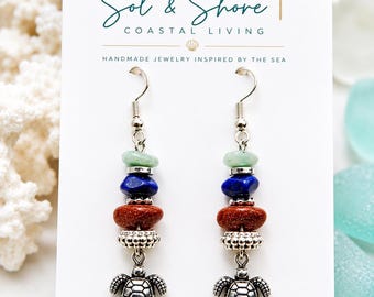 Sea Turtle Earrings | Beach Dangle Earrings | Coastal Jewelry | Ocean Lover Gift | Turtle Charm Earrings | Beach Vacation Jewelry