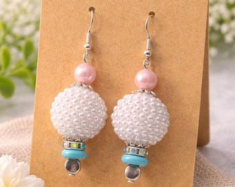 Iridescent Hot Air Balloon Earrings, Coastal Beaded Dangle