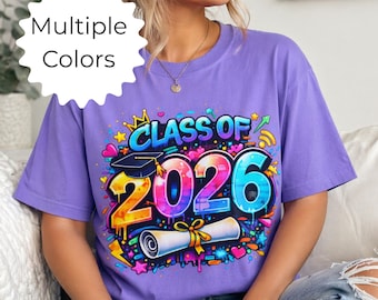 Class of 2026 Graduation T-shirt | Colorful 2026 Cap and Diploma Design