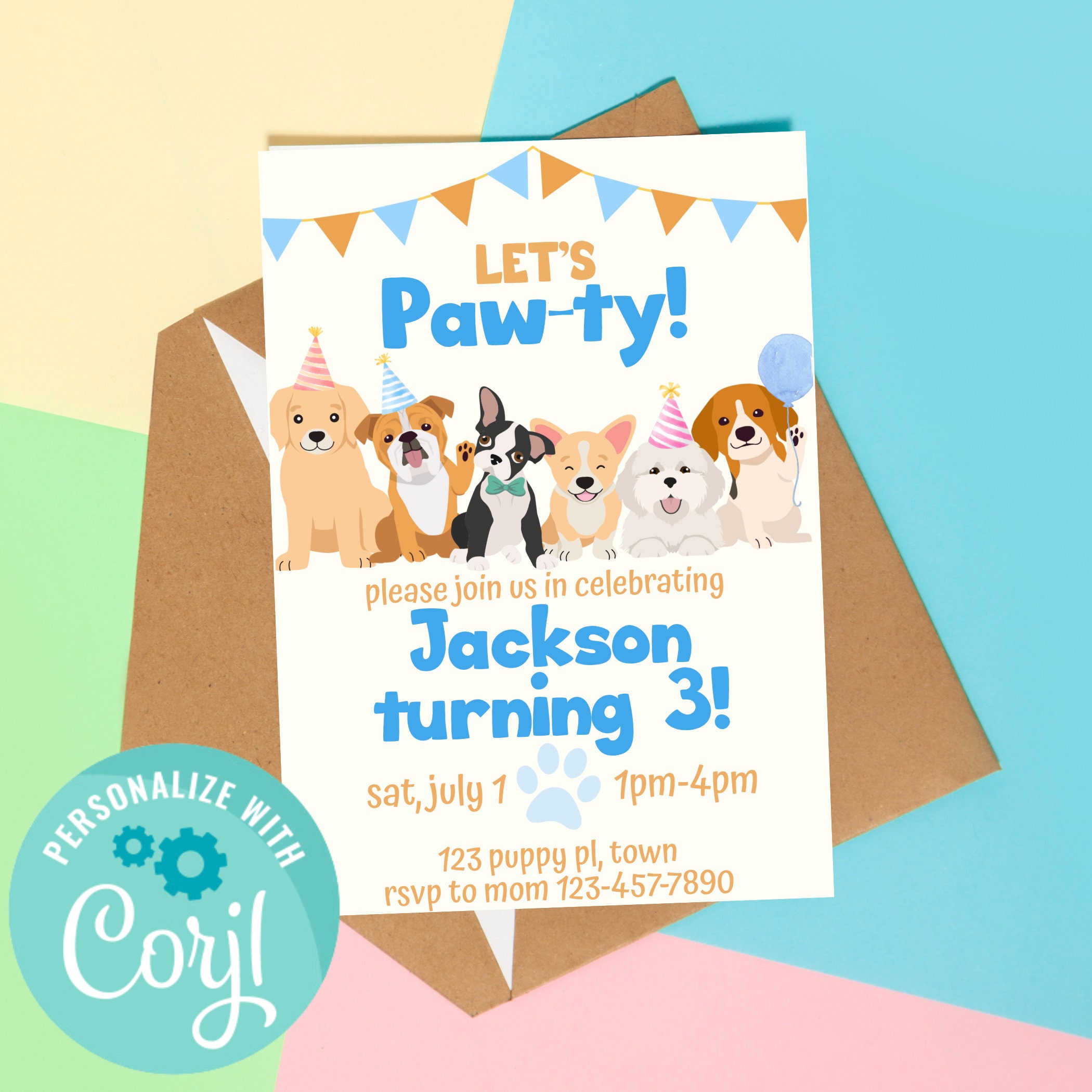 Editable Puppy Birthday Invitation Template | Let's Pawty! Dog Theme ...