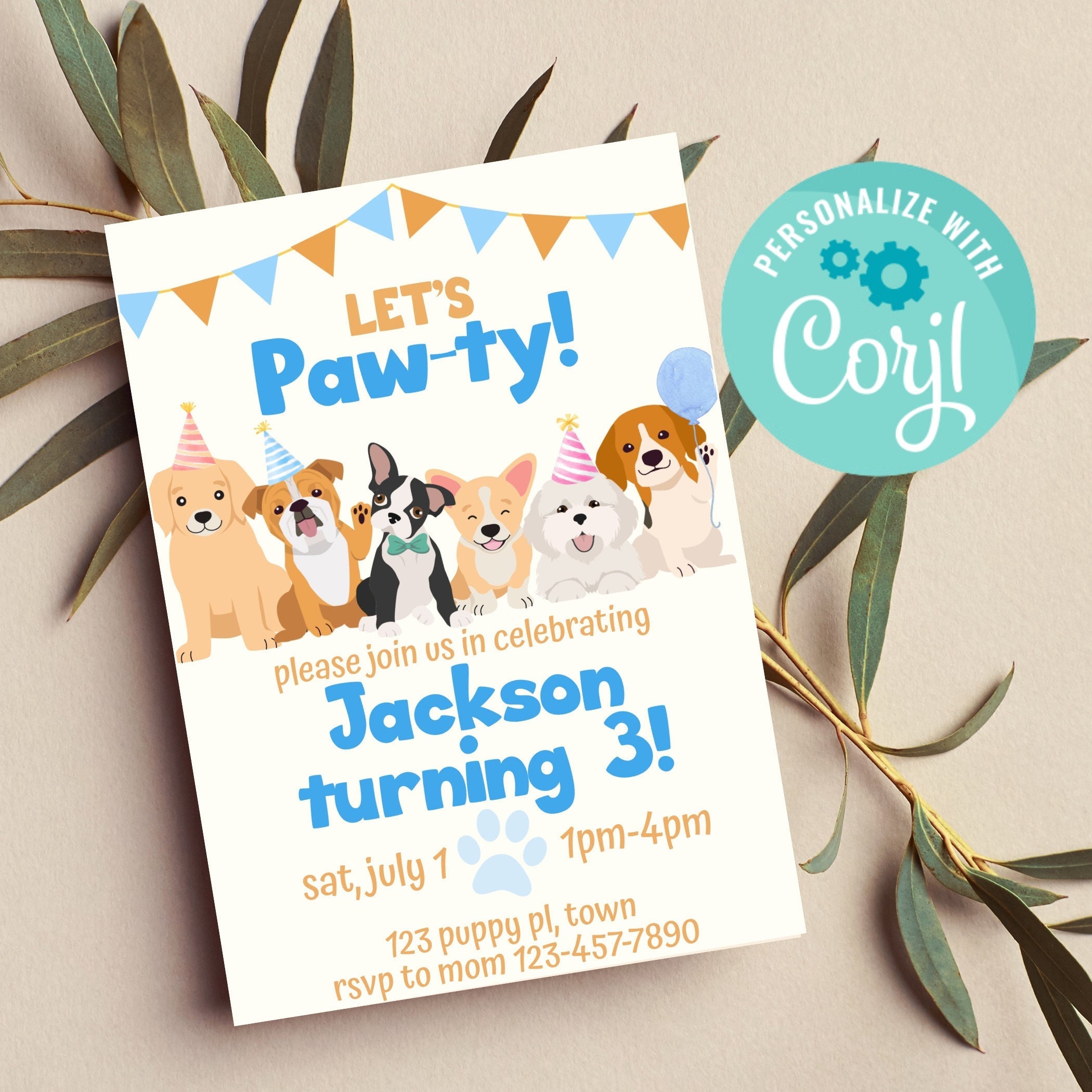 Editable Puppy Birthday Invitation Template | Let's Pawty! Dog Theme ...