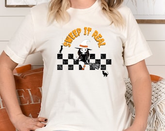 Sweep It Real Shirt, Retro Halloween Shirt, Vintage Halloween tee, Cute Witch Shirt, Fall Graphic Tee, Halloween Party Shirt