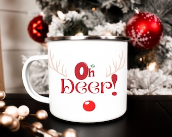 Oh Deer Reno Christmas Camp Mug, Hot Cocoa Mug, Custom Christmas Mug, Christmas Stocking Stuffer, Regalos para niños
