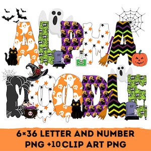 Halloween Doodle letters BUNDLE with Clip Art PNG Files, Make your own Name, Doodle Alpha Bundle, Halloween Clipart Alphabet Doodle Set PNG