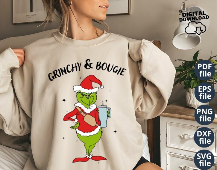 Mean Green Guy Christmas Stanley Tumbler Shirt, Grinch Bougie Crewneck Long  Sleeve