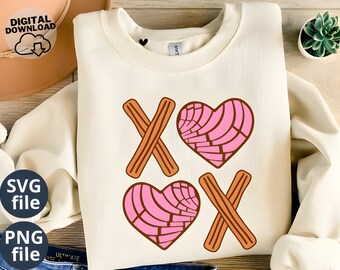 XOXO Conchas Png, Concha Heart Valentine PNG , Valentine Pan Dulce, Valentine shirt Svg Mexican Bread Lover PNG Sublimation Digital Download