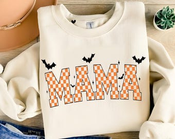 Retro Mama Halloween Shirt Design, Checkered Letters (Digital File)