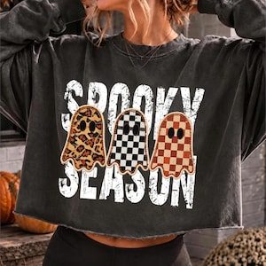 Retro patchwork ghosts png, checkered ghost design, trendy fall png, Halloween png design Trending Fall 2026 Png Fall Shirt Digital download