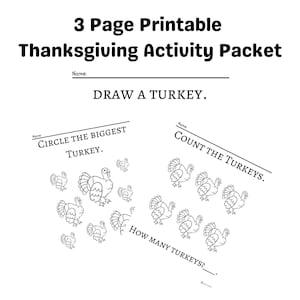 3 Printable Thanksgiving Activity Pages - Etsy