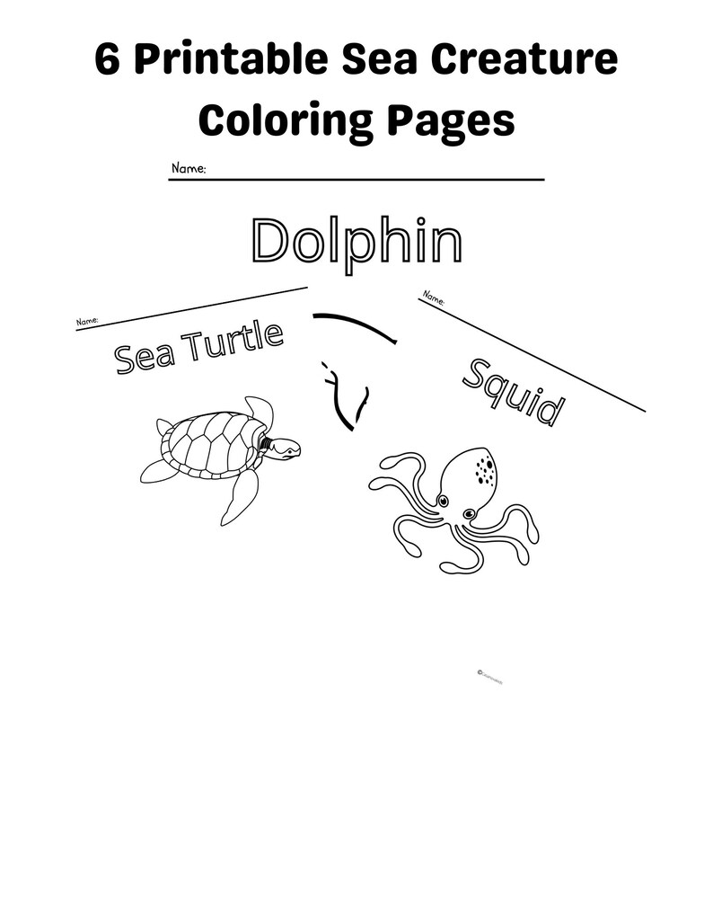 6 Printable Sea Creature Coloring Pages - Etsy